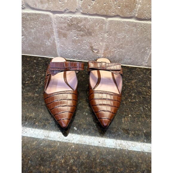 Ad & Daughters Jemma Croc Embossed Brown Leather Mules Size 7.5 EUC - Picture 5 of 13